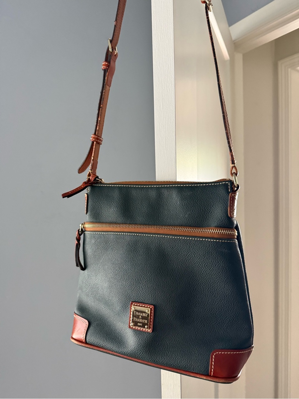 Dooney & Bourke Green Crossbody with Brown Trim and Gold Hardware